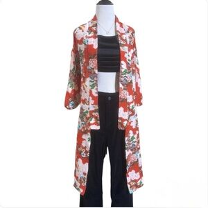 Classic Vintage Kimono Sz Medium in Red and White Print Long Sleeve